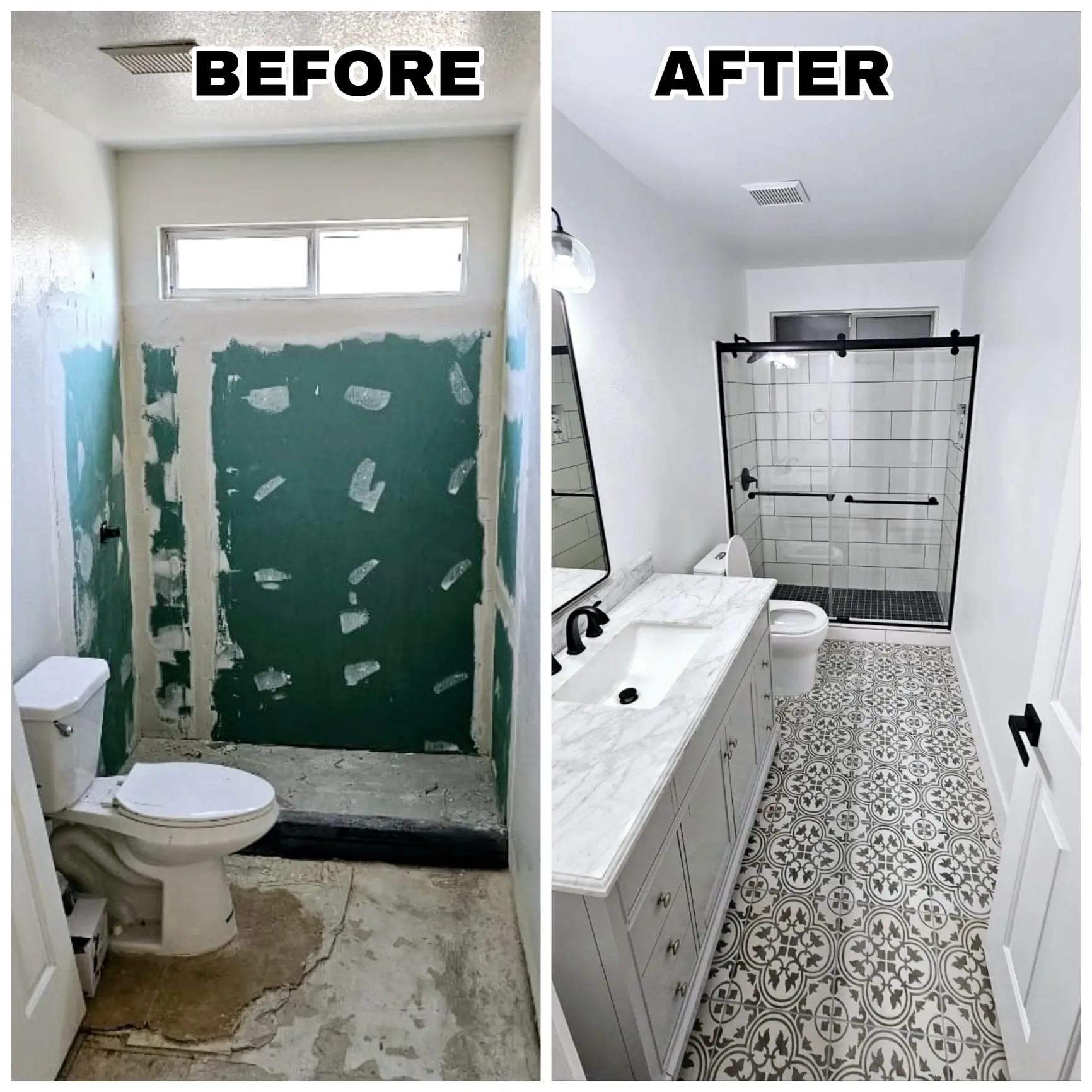 Before and after bathroom renovation project by I AM MAINTENANCE, LLC