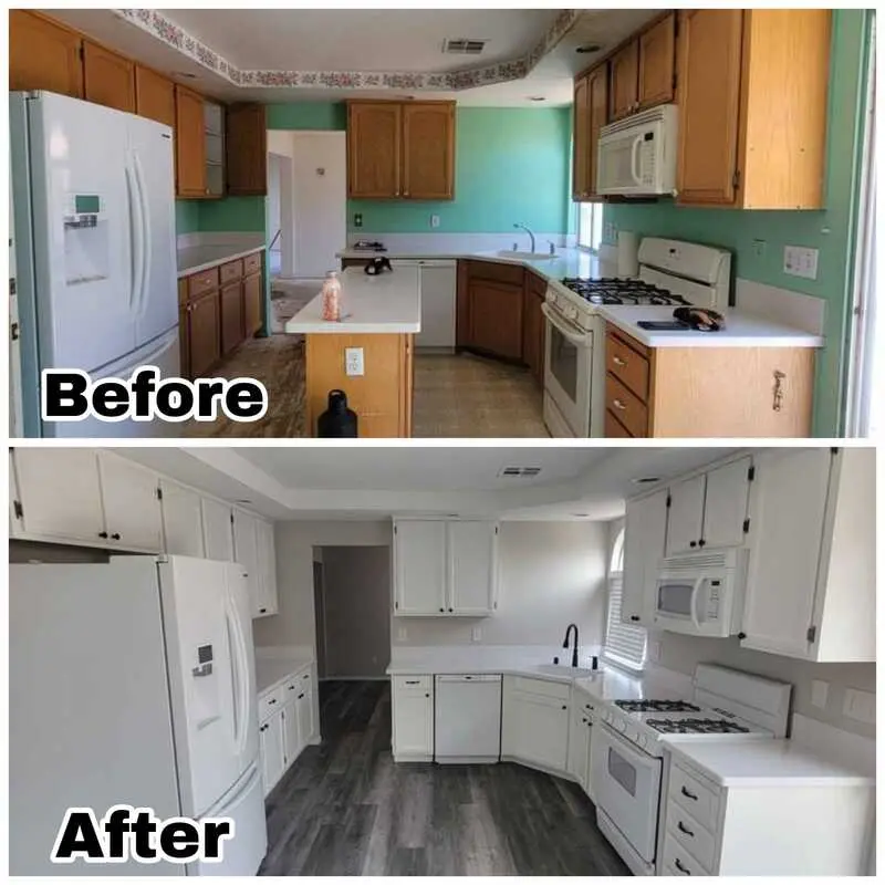 Before and after kitchen renovation project by I AM MAINTENANCE, LLC